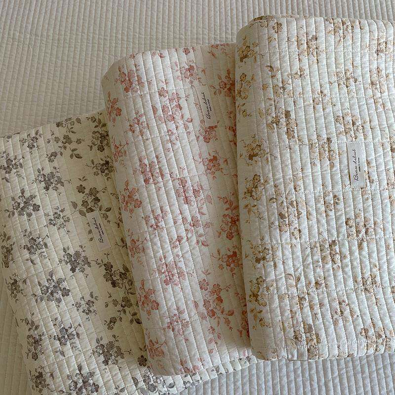 法式双面全棉小碎花床盖三件套绗缝夹棉花边榻榻米床单四季可用++