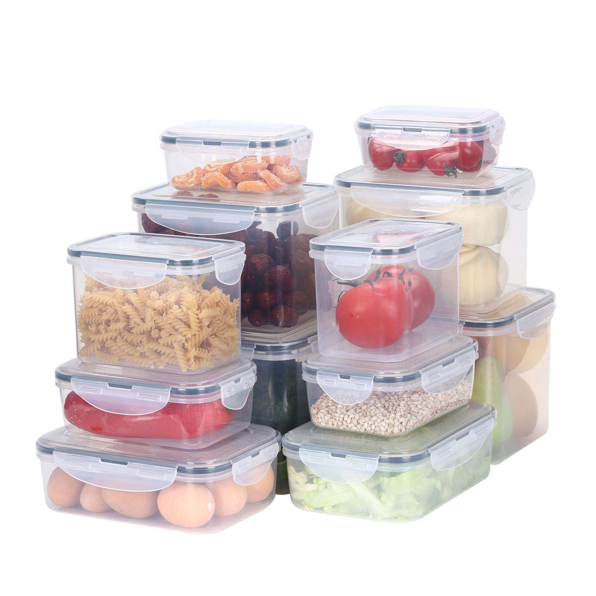透明塑料密封保鲜盒12件套翻盖干货储物杂粮罐冰箱冷藏水果收纳盒