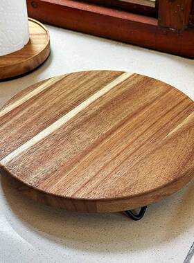 简约实木圆形香薰绿植盆栽桌面装饰底座厨房用品浴室用品收纳托盘