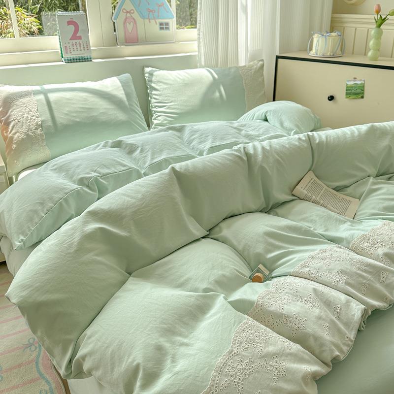 202款5新法8966333.式蕾丝小花边纯色四三套件学生宿舍床单被套水