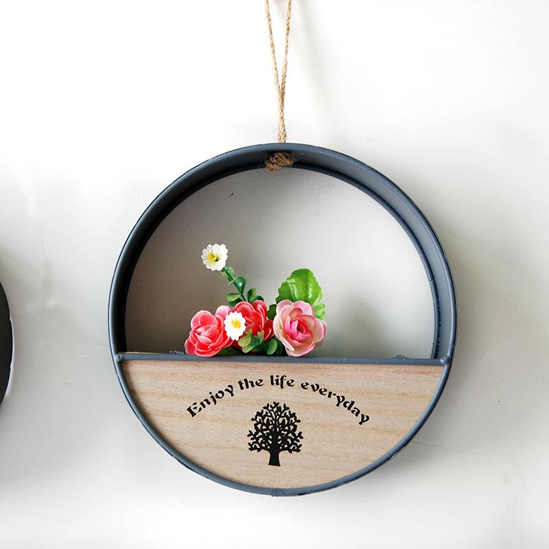 工业风复古壁挂餐厅篮挂件墙仿真绿花植挂饰创意墙上面吧台装饰品