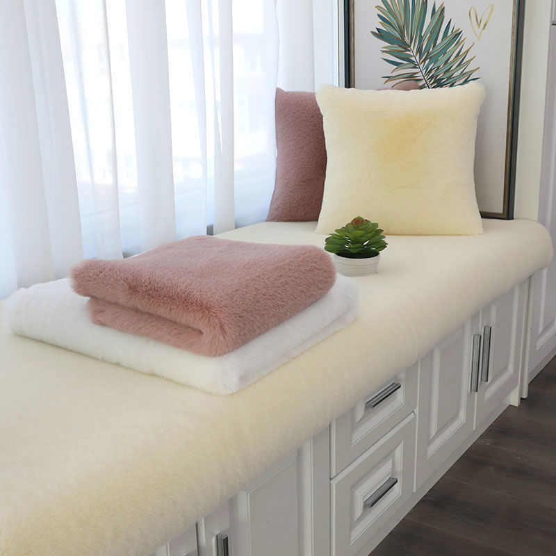 北欧风仿兔毛加厚飘窗垫短毛绒阳台坐垫卧室沙发垫