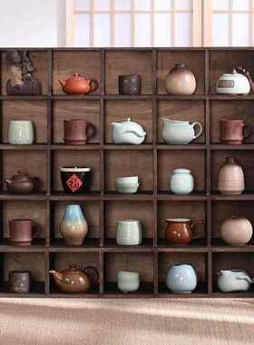 xyt实木桌上收纳柜置物架博古架茶具茶杯架茶托盒多宝阁茶柜阶梯