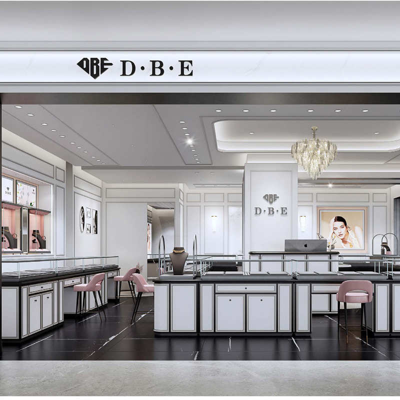 商场珠宝展柜定制透明玻璃展示柜木质烤漆饰品柜台欧式珠宝店设计