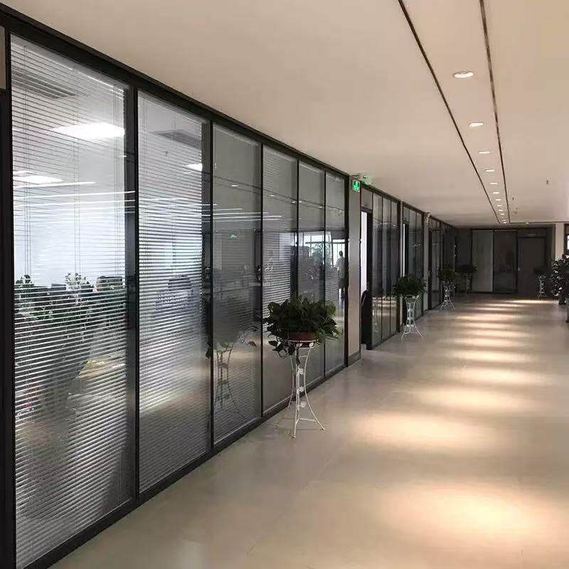 办公室玻璃隔断墙防火铝合金钢化磨砂中空百叶隔音高隔间简约隔断