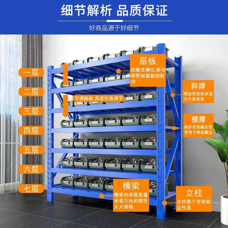 六七八层轻货架383仓仓库房储蓝色货架型子中型快递架家用白色储