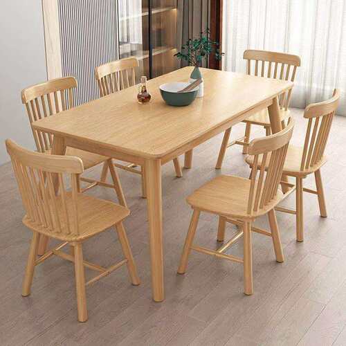 北欧风全实木餐桌现代简约小户型吃饭桌原木色环保家用餐桌椅组合