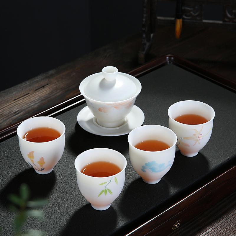 厂家直销德化白瓷手工白玉瓷盖碗三才碗陶瓷家用敬茶碗功夫茶具