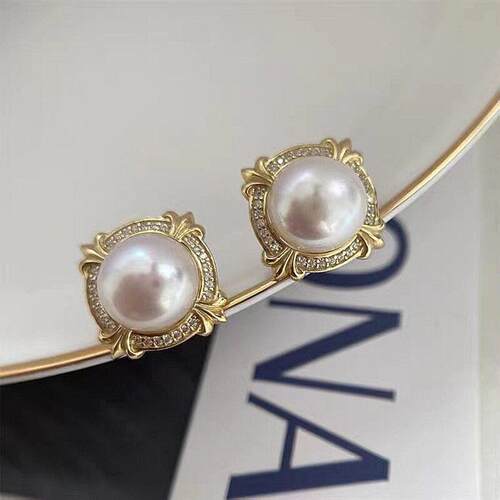 S925 Silver Needle Button Earrings Gentle Retro Pearl Niche