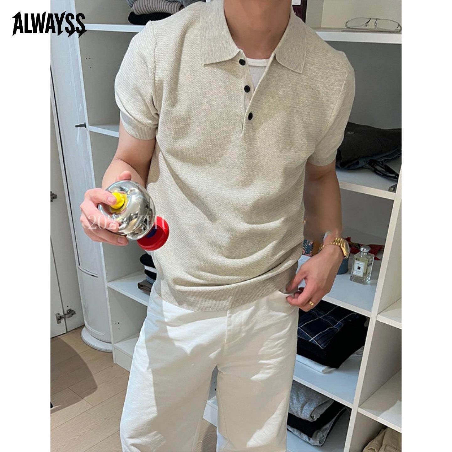 针织短袖POLO衫男夏季新款高级感老钱风收袖口半袖体恤男休闲上衣