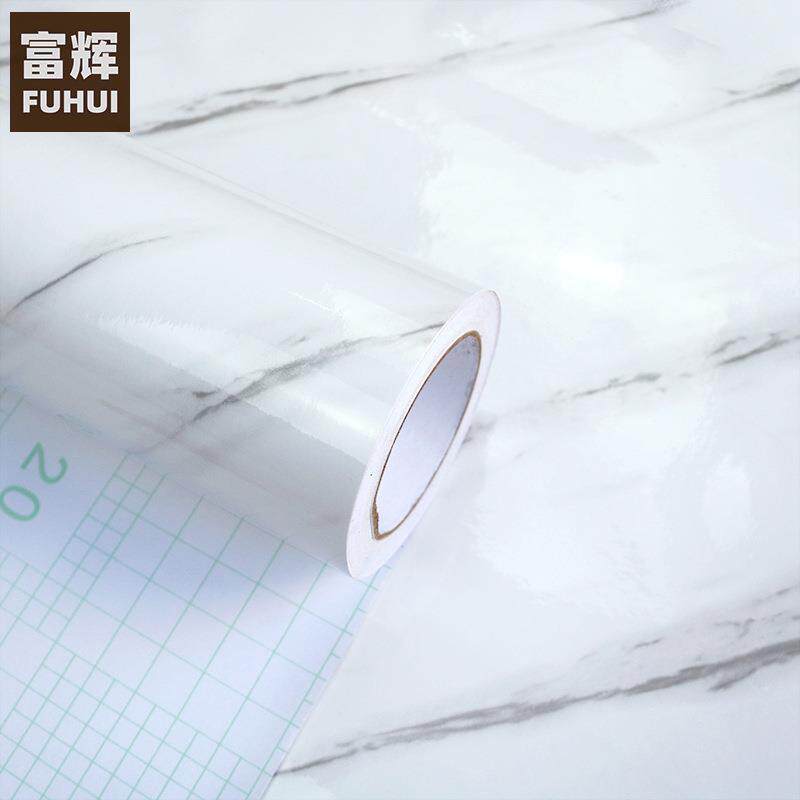 爵士白大理石墙纸自粘壁纸PVC光滑亮面防水墙贴橱柜桌面防油50米