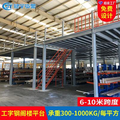 键宇搭建库房钢结构夹层货架车库仓库车间阁楼汽修阁楼式货架平台
