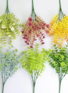 彷真绿色树叶塑料假花园艺绿植室内7叉中香草小草栅栏绿植摆设品