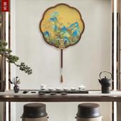 新中式 饰品墙上挂件挂饰禅意古风圆形墙面壁饰壁饰 壁挂扇子实木装