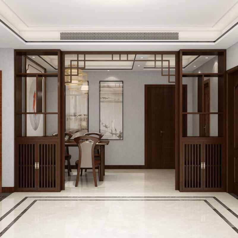 新中式遮挡屏风客厅隔断装饰镂空月亮门博古架实木入户玄关储物柜
