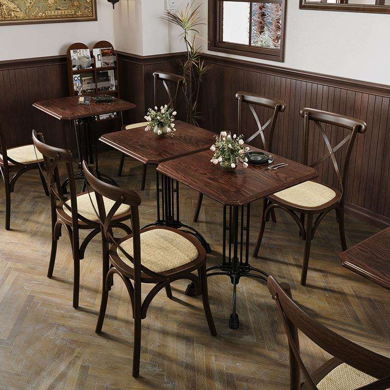 美式咖啡厅实木桌椅组合甜品奶茶蛋糕店餐桌椅复古西餐厅商用卡座
