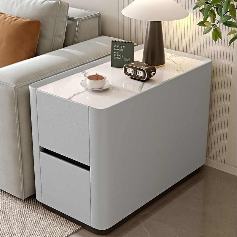 沙发边柜侧边柜轻奢高级感客厅实木岩板皮质边几茶几储物现代简约
