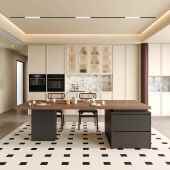 中风齐平岛台餐桌一厨房家用北胡桃木岩板多古体功能中无品牌 岛