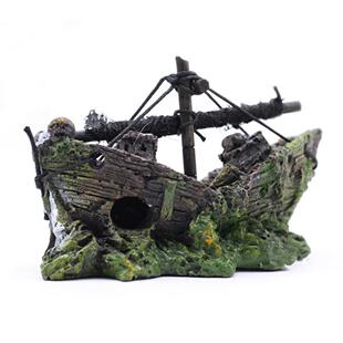 Wreck Resin Ornament Landscape Sailing Ship Aquarium Sunk