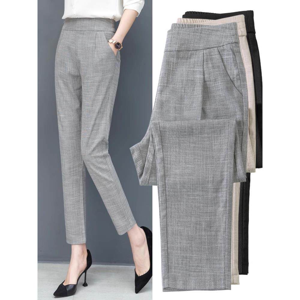 棉麻女士夏装裤2025新款高腰纤细九分裤直腿小脚休闲裤