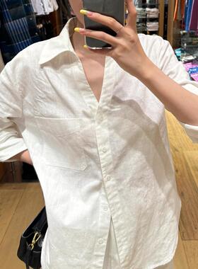 tach damas高级感白色亚麻衬衫女春夏慵懒老钱风休闲棉麻防晒衬衣