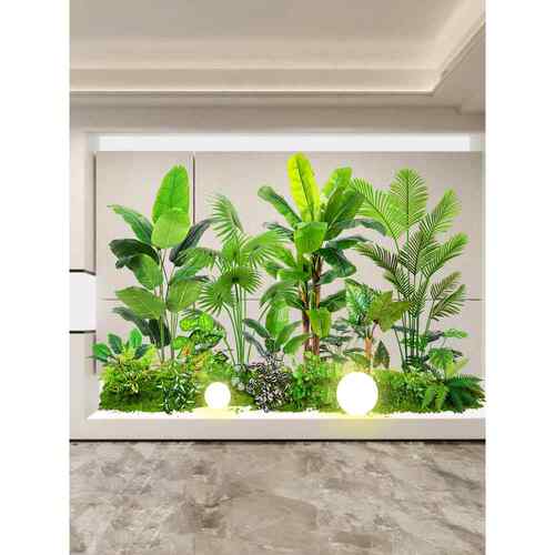 模拟绿色植物造景组合室内阳台窗楼梯装饰模拟植物造景造景氛围布