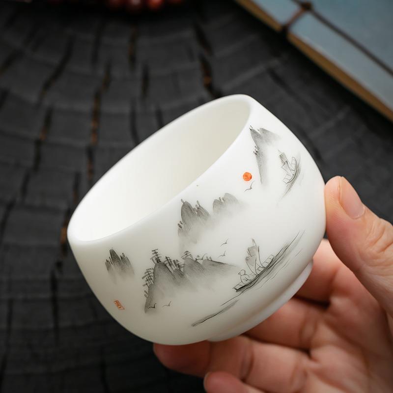 冰种品茗杯薄胎主人杯女单杯高端中式个人杯功夫白瓷茶盏男款茶杯