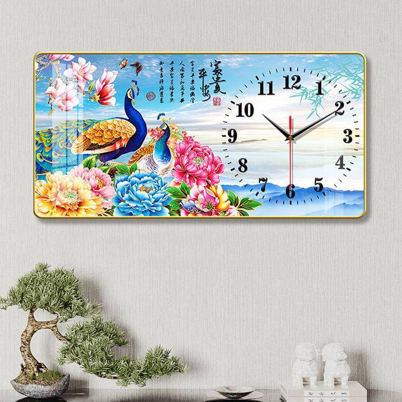 表钟挂墙客厅装饰画家用餐厅挂画钟表晶瓷挂钟2023新款旺宅免打孔