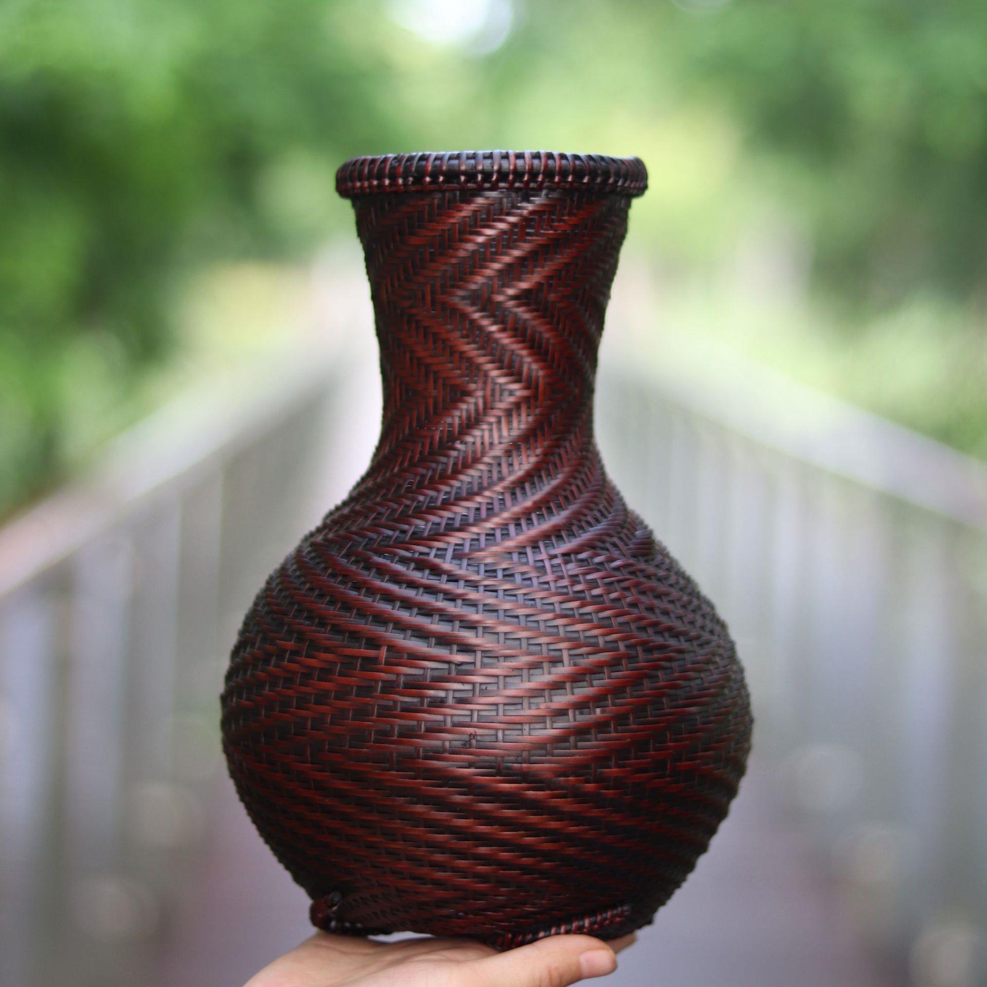 非遗手工竹编花瓶客厅插花器禅意茶艺插花篮摆件花篮竹工艺品花瓶