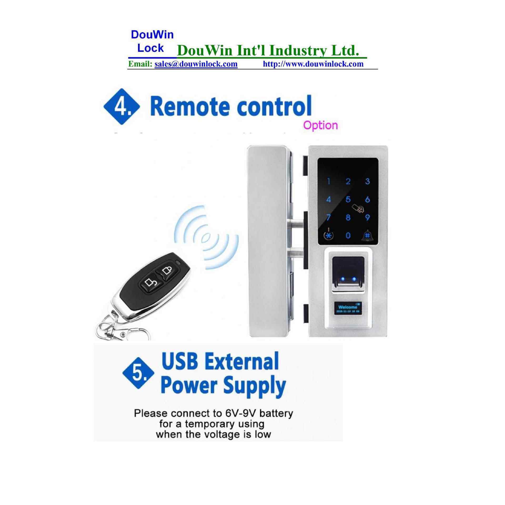 免开孔、免布线，电池供电，指纹密码遥控6702平移推拉玻璃门锁