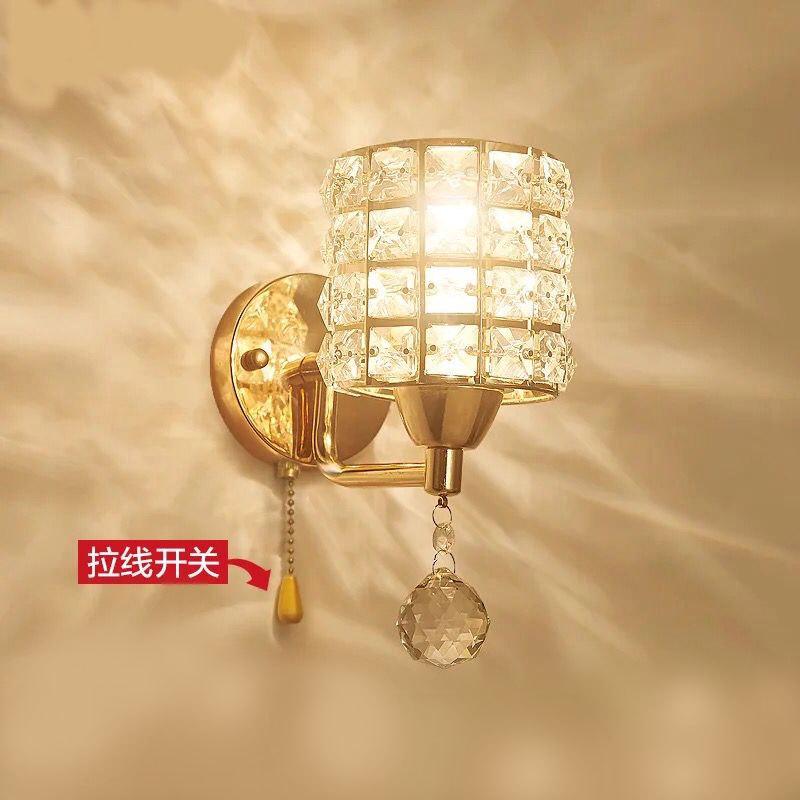 床头灯壁灯水晶带拉线开关创意卧室挂灯电视背景墙灯走廊过道灯具