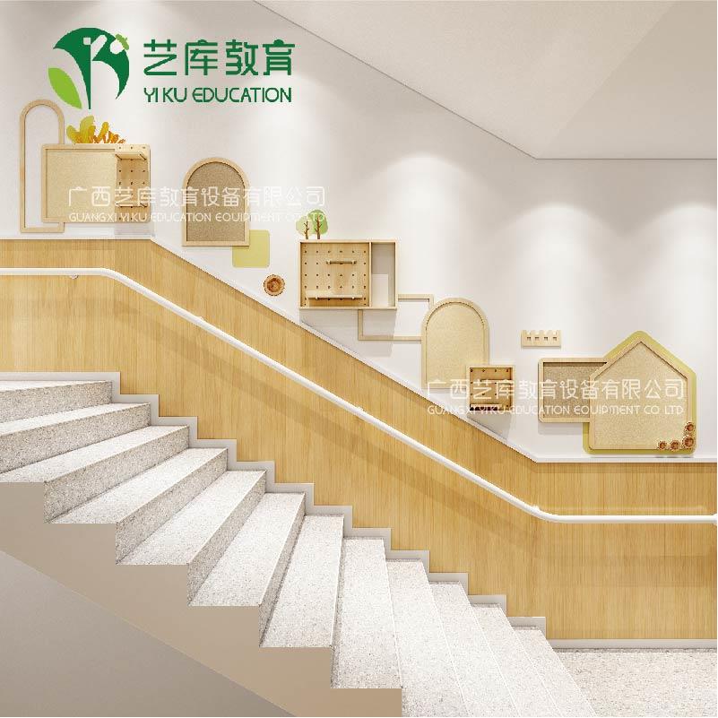幼儿园楼梯文化墙面实木楼梯环创大厅走廊简约实木套餐装饰小楼梯