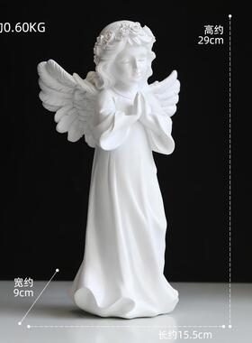 高档欧式艺术复古女天使女孩件美式树脂膏雕像桌面石软装饰品摆摆