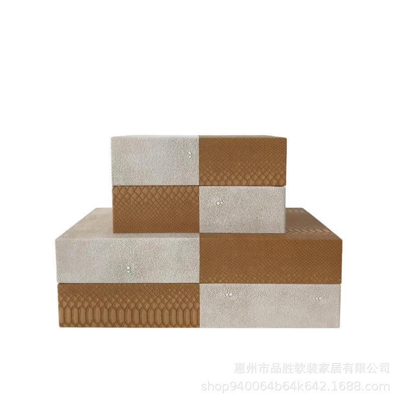 新中式首饰收纳盒现代家居收纳摆件皮质双拼样板房间酒柜软装饰品