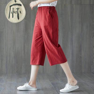Cotton cropped pants for women, imitation cotton linen