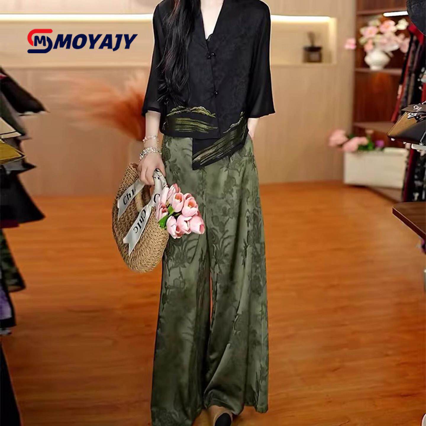 MOYAJY品牌2026夏新款新中式国风休闲套装女时尚T恤+阔腿裤两件套