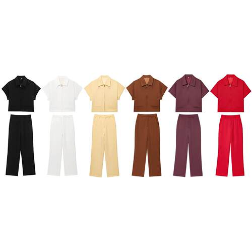 Collar zipper short sleeved jacket straight leg pants set