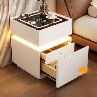 意式极简智能床头柜指纹锁带灯2025新款小型卧室床边收纳柜免安装