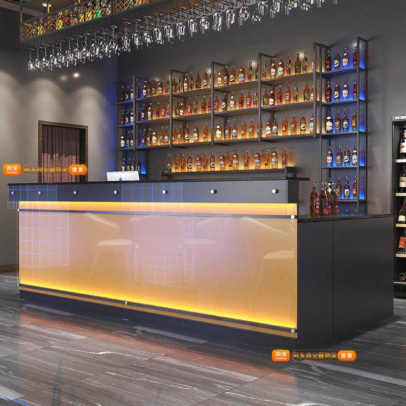 铁艺酒吧吧台工业风餐饮店烧烤店收银台钢化玻璃柜台台球厅接待台