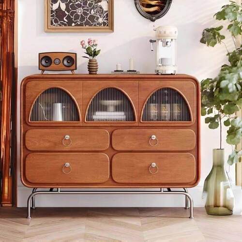 北欧复古实木餐边柜斗柜靠墙中古色储物柜客厅沙发边柜收纳置物柜