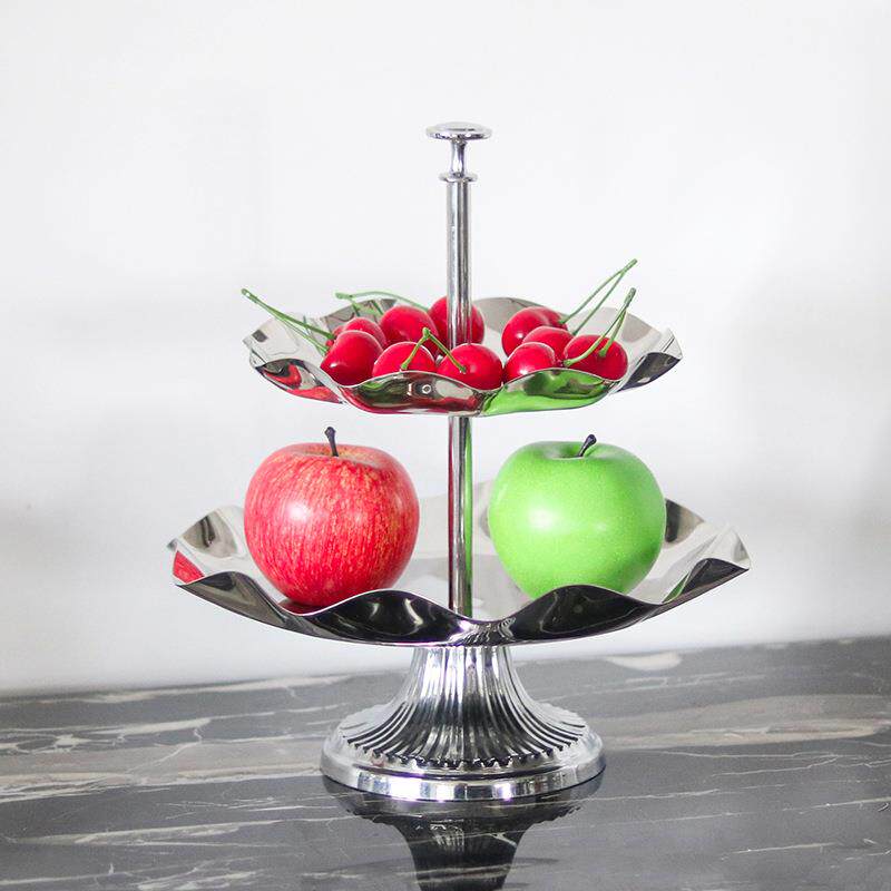 现代轻奢创意花边果盘摆件售楼处双层茶几点心糖果糕点摆盘装饰品