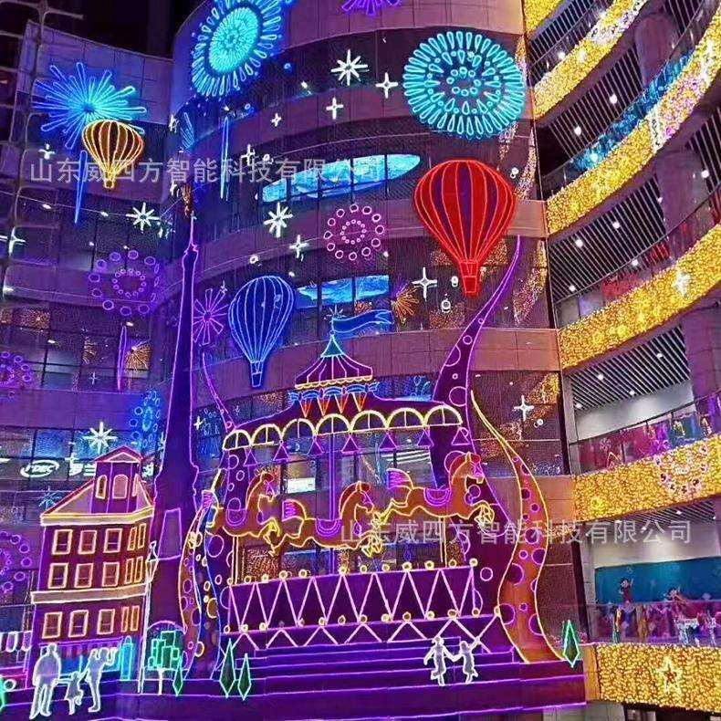 2021春节元宵商场玻璃霓虹灯led大型灯饰画寒假幕墙楼体楼盘亮化