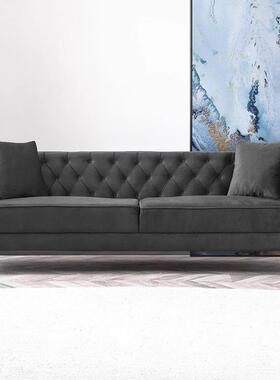 北欧现代轻奢布艺沙发美式单双三人位小户型网红客厅简约拉扣橙色