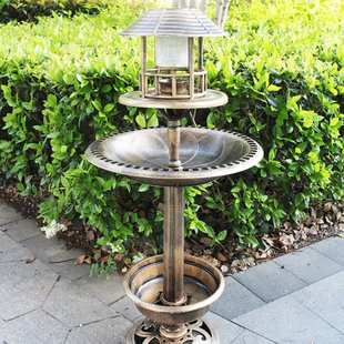 户外花园批发仿古太阳能鸟浴盆带LED灯塑料喂鸟器Bird Hotel