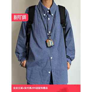 山月拾酒 24AW蓝格衬衫高级休闲宽松春秋季宽松日系长袖男女衬衫