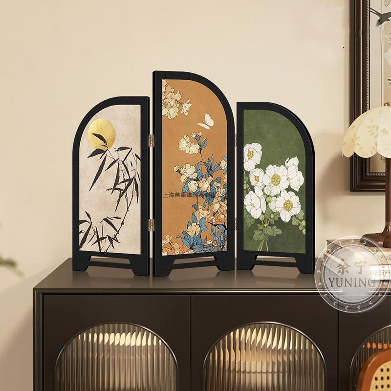 中古风墨竹小屏风客厅桌面摆件屏风装饰品复古艺术玄关电视柜摆画