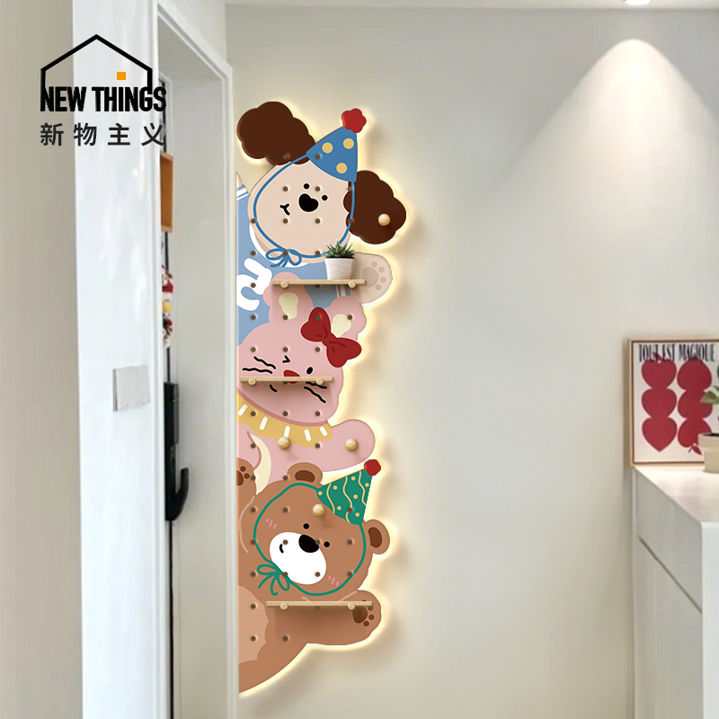 创意多巴胺入户墙面洞洞板置物架玄关装饰画儿童房卧室背景墙装饰