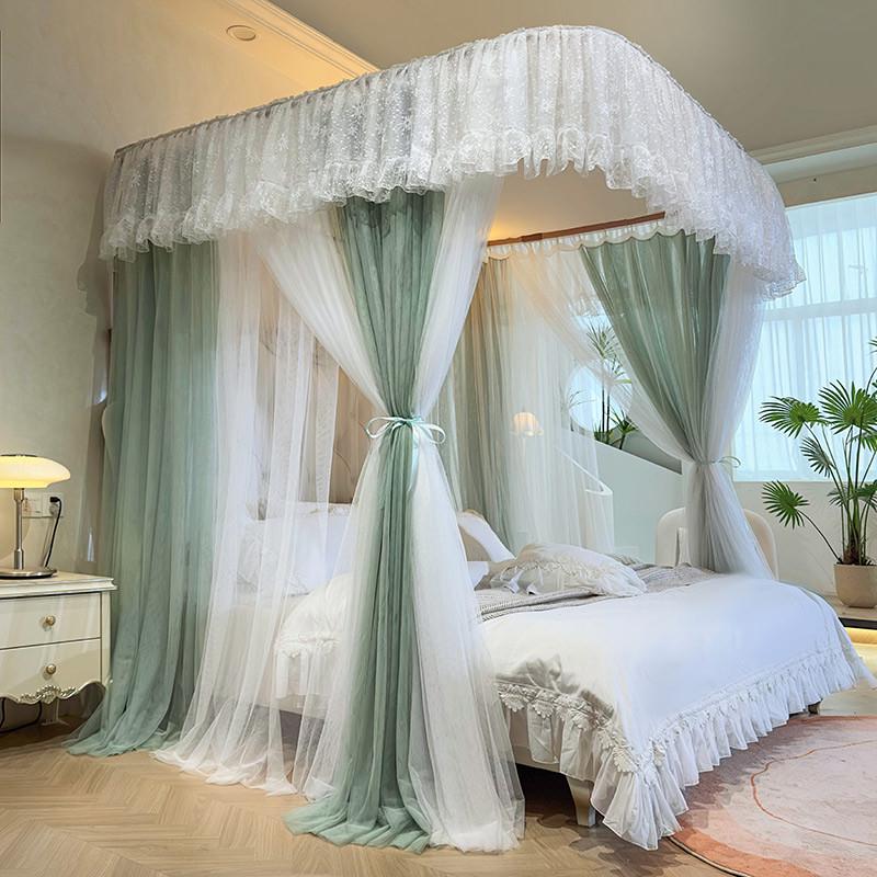 宫廷可双层门纱铁升降导轨蚊帐落地钢蚊帐款u蚊帐一体式合 型三开