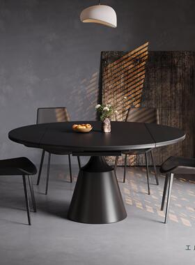 可伸缩转椅岩板餐桌组旋合方圆用现两代简约轻F9958MSH奢家用饭桌