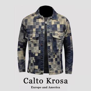 修身 CaltoKrosa 潮流韩版 格子牛仔外套男士 夹克上衣 漫威毒液时尚